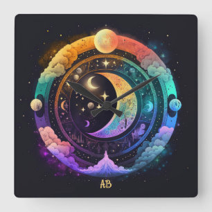 Create Your Own Magical Rainbow Moons Square Wall Clock