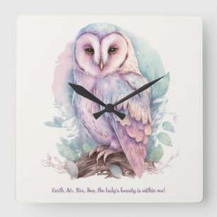Create Your Own Magical Spring Owl Square Wall Clock