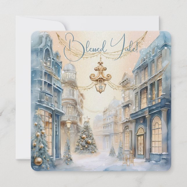 Create Your Own Magical Winter Village Solstice Card (Front)