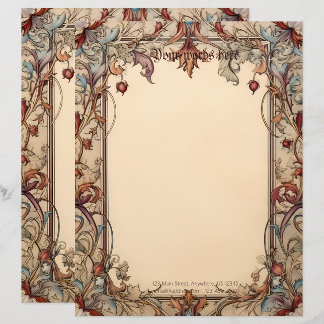 Create Your Own Manuscript Style Mediaeval Floral Custom Letterhead (Front/Back)