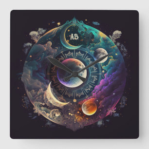 Create Your Own Many Mystical Cloudy Moons Square Wall Clock