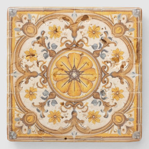 Create Your Own Mediterranean Gold Yellow Flowers Stone Coaster