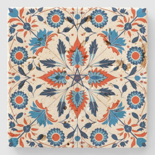 Create Your Own Mediterranean Orange Turquoise Stone Coaster