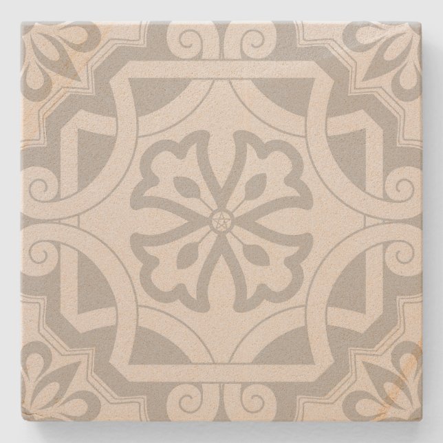 Create Your Own Mediterranean Ornamental Floral Stone Coaster (Front)