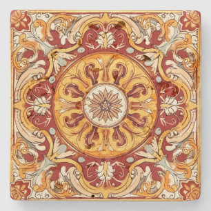 Create Your Own Mediterranean Red Gold Floral Stone Coaster