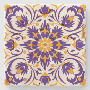 Create Your Own Mediterranean Royal Purple Gold Stone Coaster