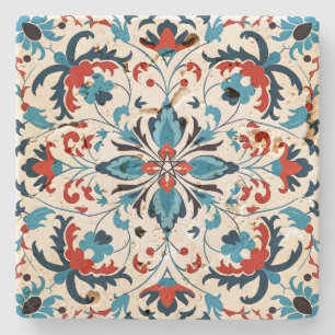 Create Your Own Mediterranean Scarlet Turquoise Stone Coaster