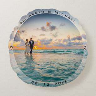 Create Your Own Memorable Newly Weds Wedding Photo Round Cushion