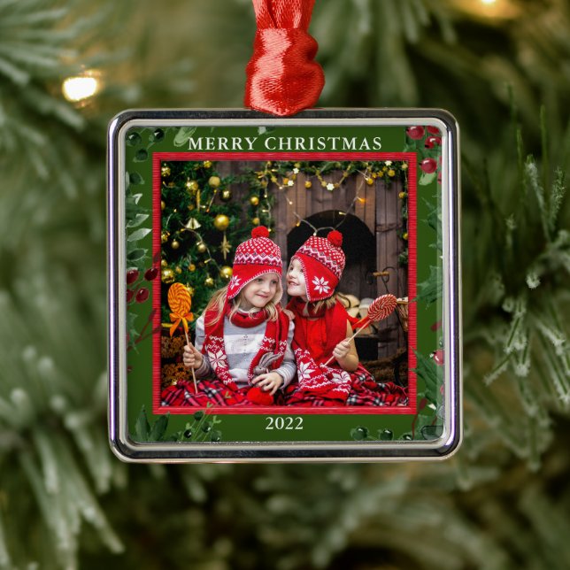 Create your own Merry Christmas family photo Metal Tree Decoration (Tree)