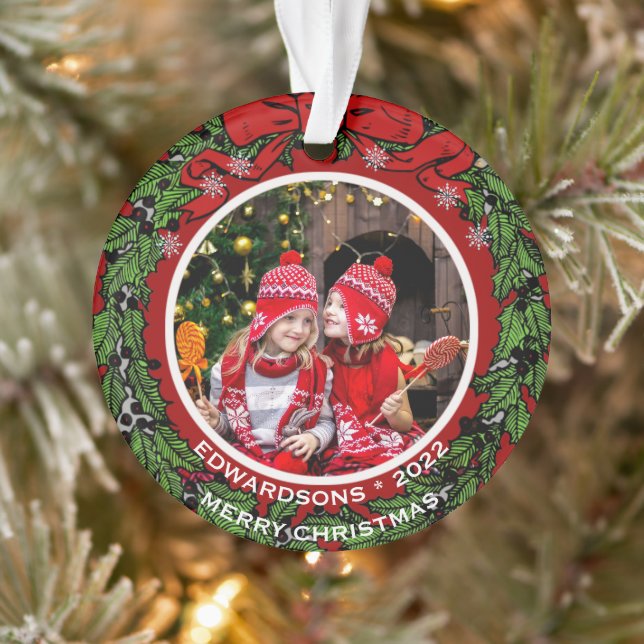 Create your own Merry Christmas family photo Ornament (Tree)