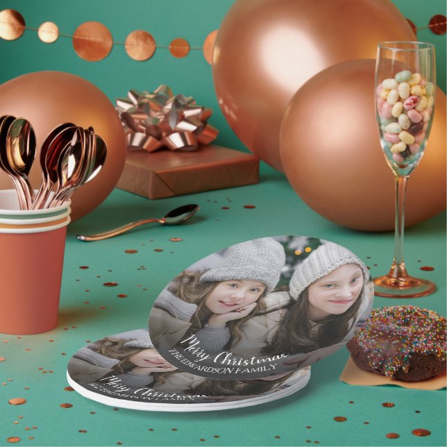 Create your own Merry Christmas family photo Paper Plate (Multi)