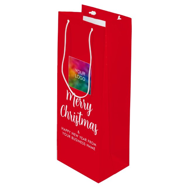 Create Your Own Merry Christmas Logo Template Wine Gift Bag (Front Angled)
