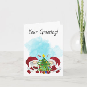 Create Your Own Merry Christmas Tree Gnomes Holiday Card