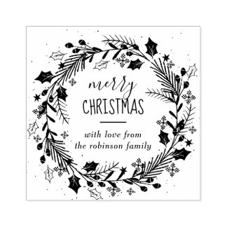 Create Your Own Merry Christmas Wreath Greeting Rubber Stamp