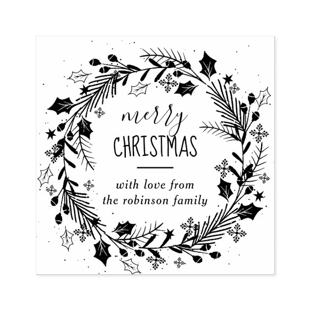 Create Your Own Merry Christmas Wreath Greeting Rubber Stamp Zazzle