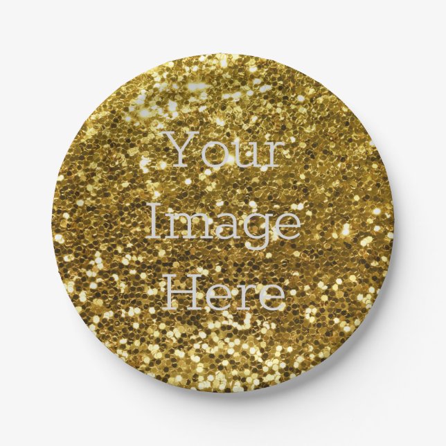 Create Your Own Metallic Gold Glitter Faux Foil Paper Plate (Front)