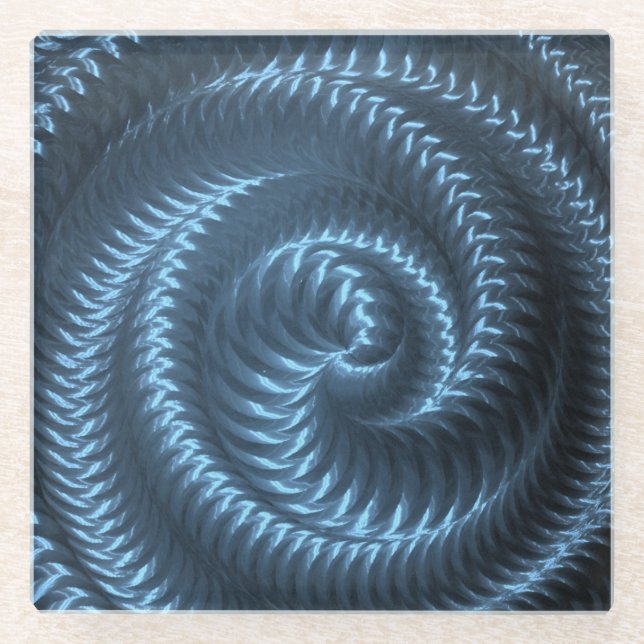 Create Your Own - Metallic Spiral - Blue Glass Coaster (Front)