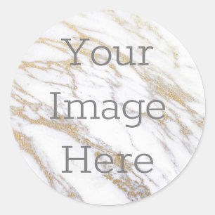 Create Your Own Metallic White & Gold Faux Marble Classic Round Sticker