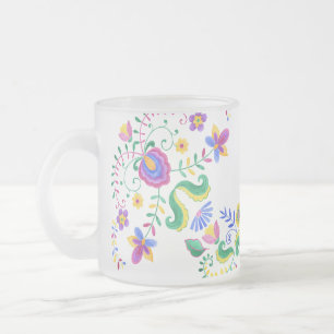 Create Your Own Mexican Folk Art Flowers Frosted Glass Coffee Mug