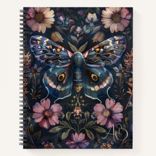 Create Your Own Midnight Blue Fantasy Moth Floral Notebook