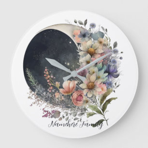 Create Your Own Midnight Floral Crescent Moon Large Clock