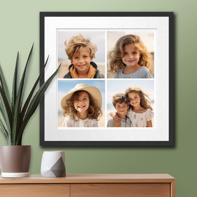 Create Your Own Minimal 4 Photo Collage - White Poster (Custom Poster)