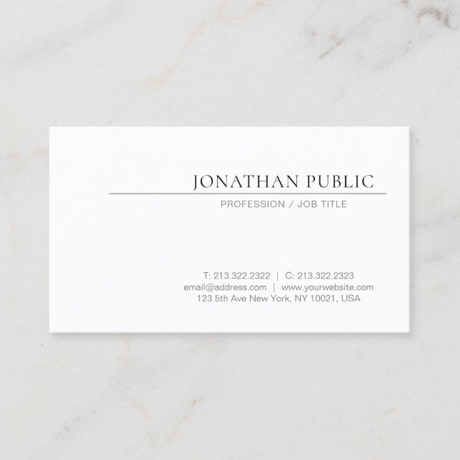 Create Your Own Minimal Design Elegant White Plain Business Card (Front)