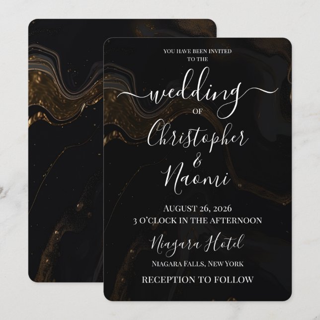 Create Your Own Minimalist Black & Gold Wedding Invitation (Front/Back)