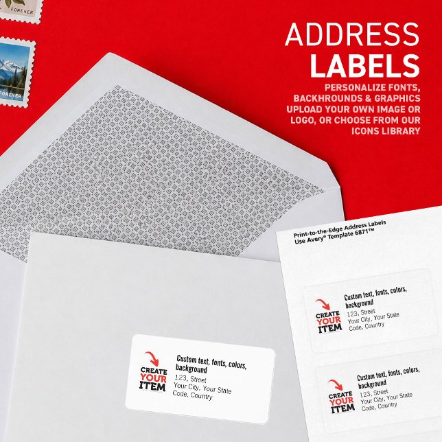 CREATE-YOUR-OWN Minimalist Custom logo and address Label (Create your personalized address labels, customize & select the fonts, graphics & background colors)