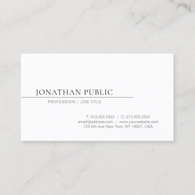 Create Your Own Minimalist Design Elegant Plain Business Card (Front)