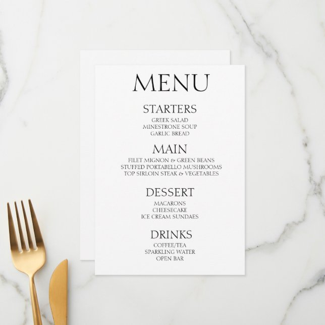 Create Your Own - Minimalist White Event Menu (Front/Back In Situ)