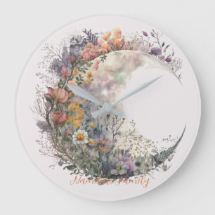 Create Your Own Misty Spring Floral Crescent Moon Large Clock