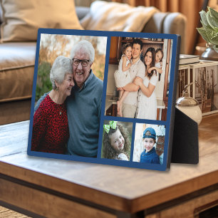 Create Your Own Modern 4 Family Photo Collage Blue Plaque