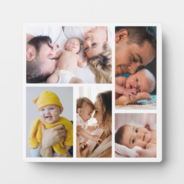 Create Your Own Modern 5 Family Photo Collage Plaque (Front)