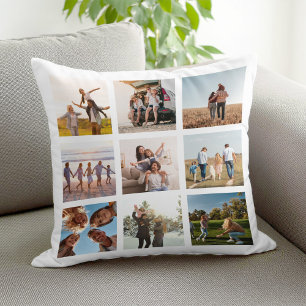 Create Your Own Modern 9 Photo Collage Square Cushion