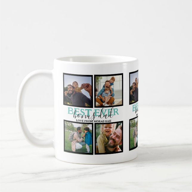 Create your own Modern Bonus Dad 4 Photo Collage Coffee Mug (Left)