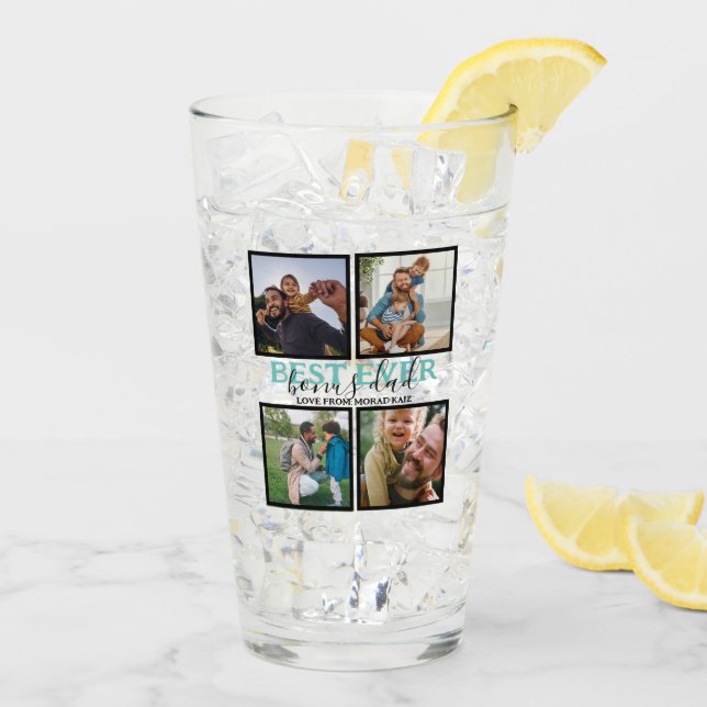 Create your own Modern Bonus Dad 4 Photo Collage Glass (Back Ice)