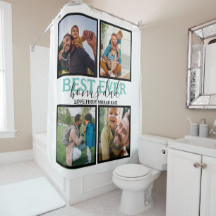 Create your own Modern Bonus Dad 4 Photo Collage Shower Curtain