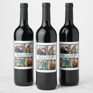Create your own Modern Bonus Dad 4 Photo Collage  Wine Label