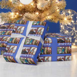 Create your own Modern Bonus Dad 4 Photo Collage Wrapping Paper