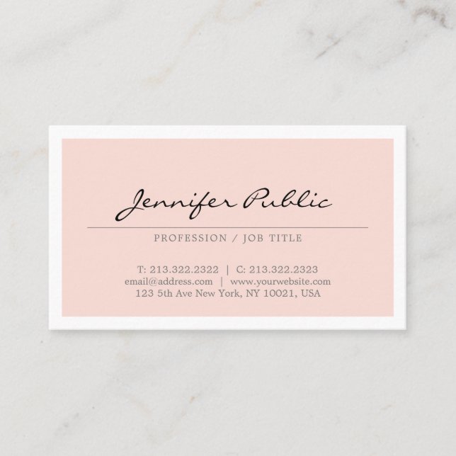 Create Your Own Modern Elegant Blush Pink Simple Business Card (Front)