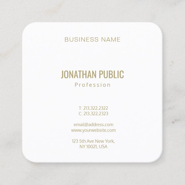 Create Your Own Modern Elegant Gold Font Text Square Business Card (Front)