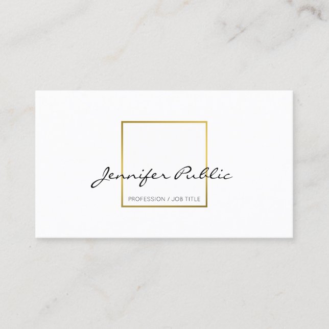 Create Your Own Modern Elegant White Gold Clean Business Card (Front)