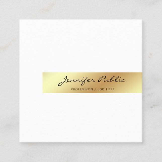 Create Your Own Modern Elegant White Gold Smart Square Business Card (Front)