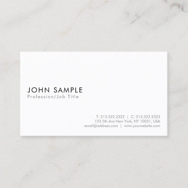 Create Your Own Modern Elegant White Minimalist Business Card (Front)