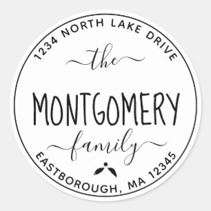 Create Your Own Modern Family Name Return Address Classic Round Sticker