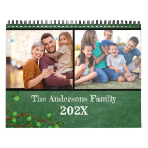 Create your own Modern  Family Photo Monthly Green Calendar