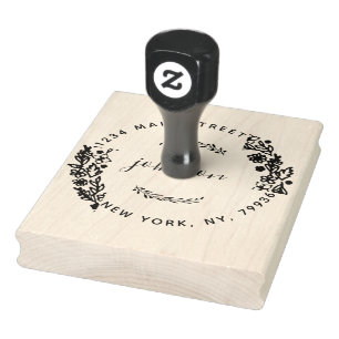 Create Your Own Modern Floral Round Return Address Rubber Stamp