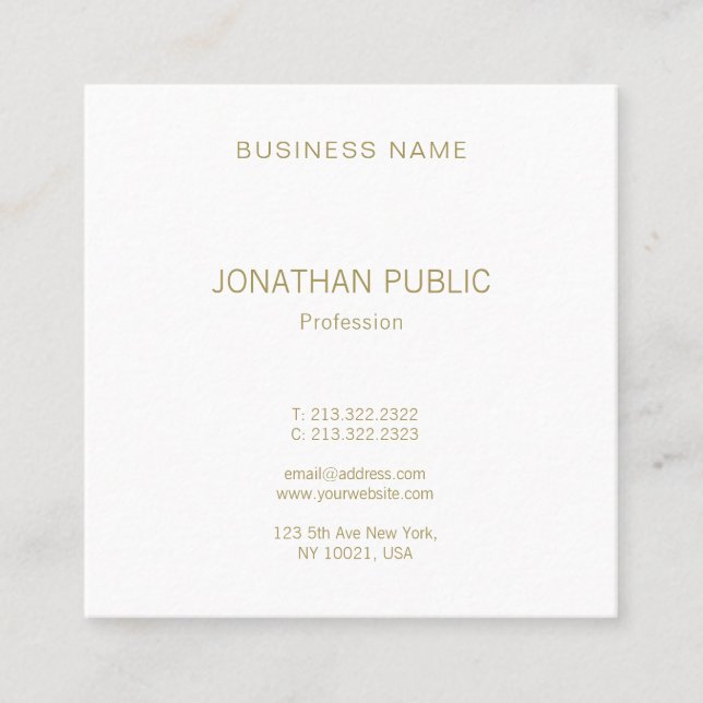 Create Your Own Modern Gold Text Font Sleek Unique Square Business Card (Front)
