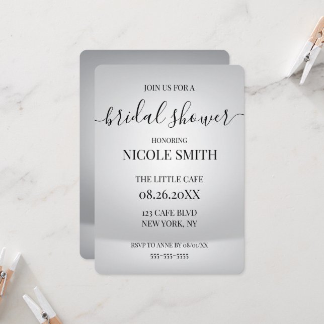 Create Your Own Modern Grey Bridal Shower Invitation (Front/Back In Situ)